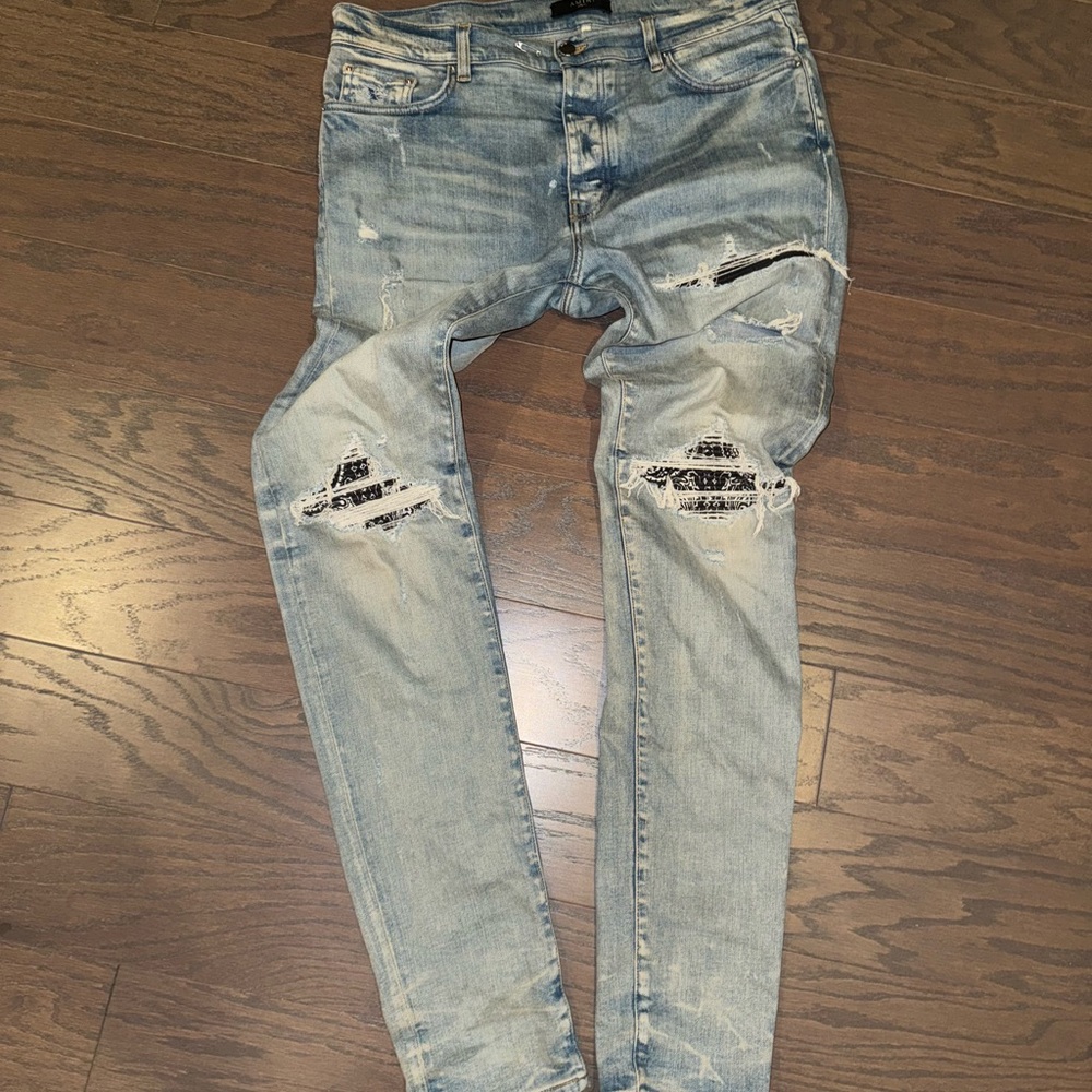 Amiri Men's Distressed Light Blue Jeans
